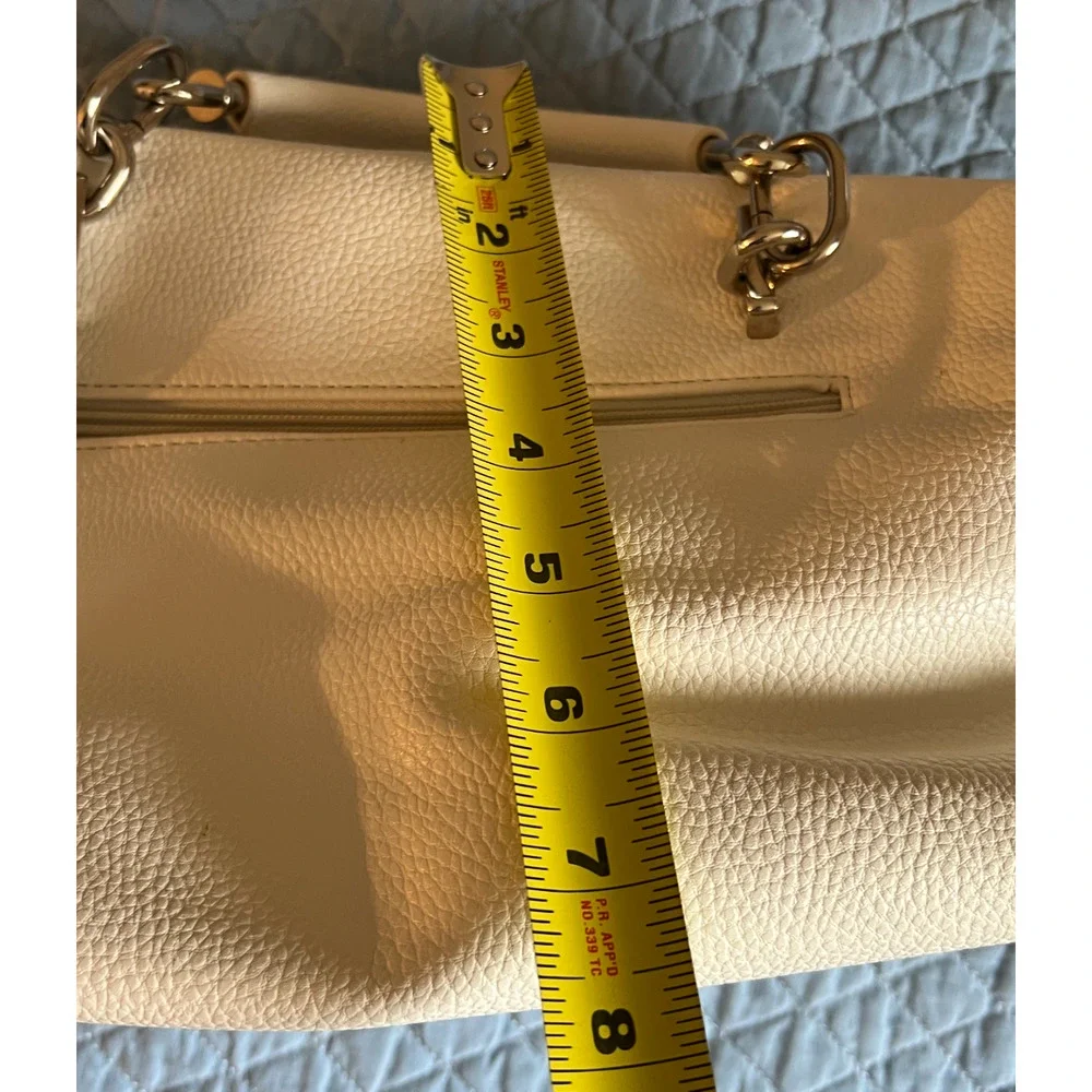 Lulu Guiness Purse Satchell White Top Handle Zip Close Pockets Silver Accents